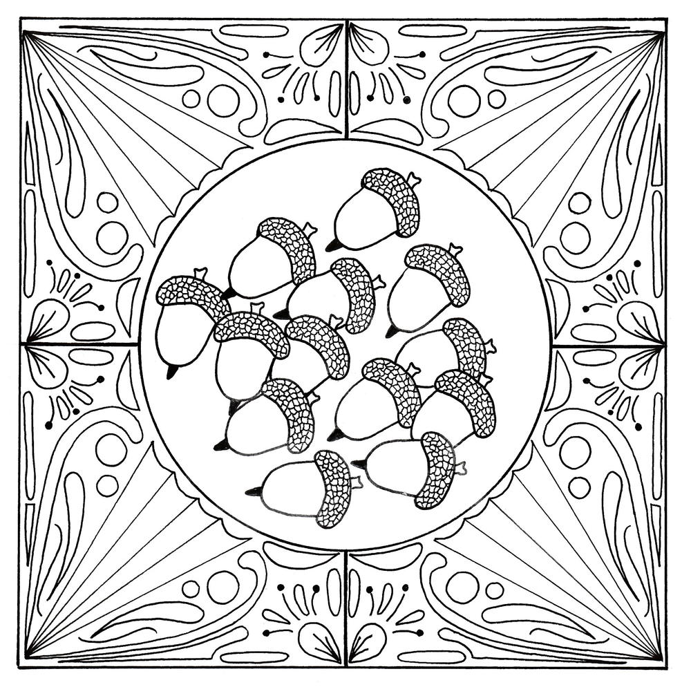 Online coloring book: Acorns on the window coloring page